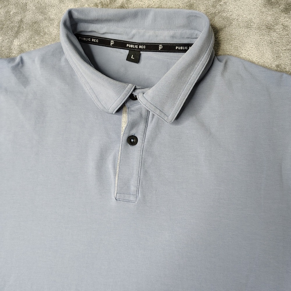 Public Rec Polo Shirt Mens Large Blue Performance Stretch Logo Golf Go To Polo - Picture 1 of 9